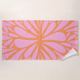 Abstract floral burst pattern pastel orange & pink beach towel