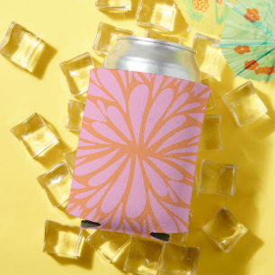 Abstract floral burst pattern pastel orange & pink can cooler