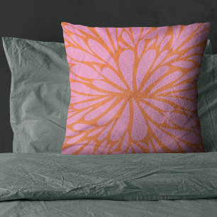 Abstract floral burst pattern pastel orange & pink cushion