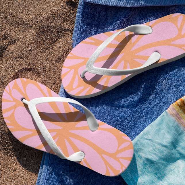 Abstract floral burst pattern pastel orange & pink flip flops (Creator Uploaded)