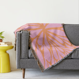 Abstract floral burst pattern pastel orange & pink throw blanket