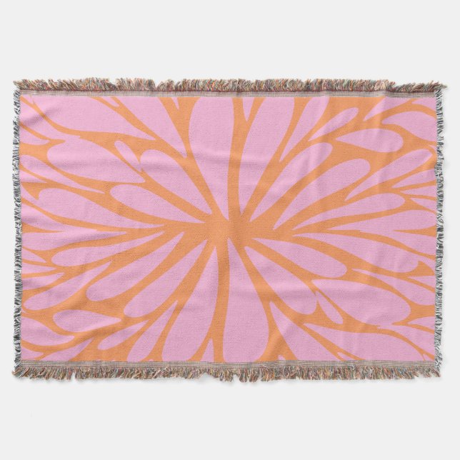 Abstract floral burst pattern pastel orange & pink throw blanket (Front)