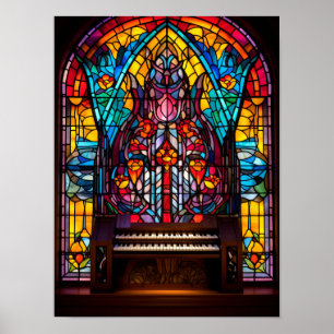 Abstract Floral Cathedral Organ Stained Glass Art Poster