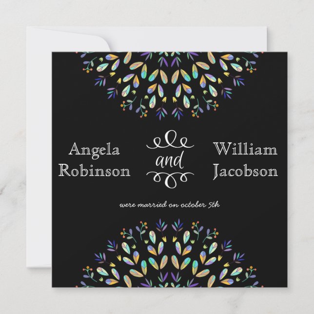 Abstract Floral Chalkboard Post Wedding Invitation (Front)