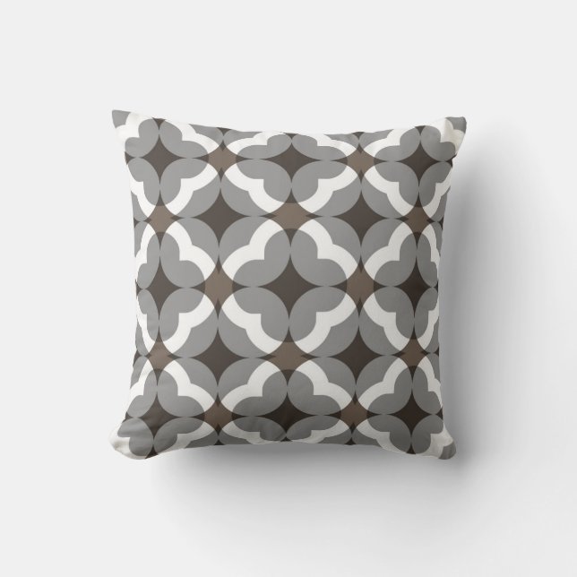 Abstract Floral Clover Pattern in Taupe and Grey Cushion (Front)