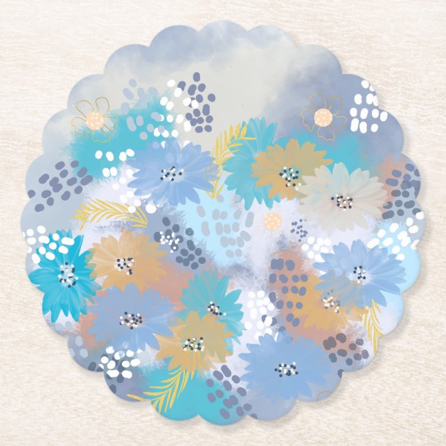 Abstract floral coastal beach paper coaster (Front)