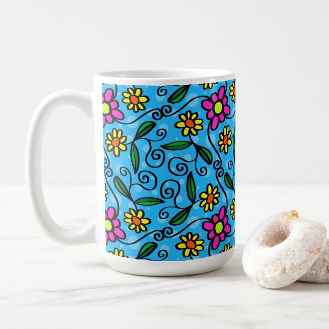 Abstract Floral Coffee Mug (With Donut)