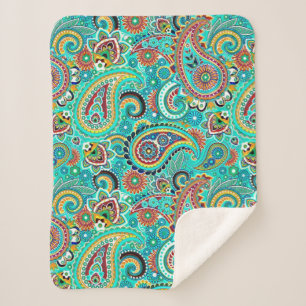 Abstract Floral Colourful Paisley Sherpa Blanket
