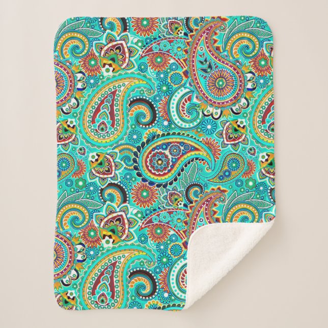 Abstract Floral Colourful Paisley Sherpa Blanket (Front)