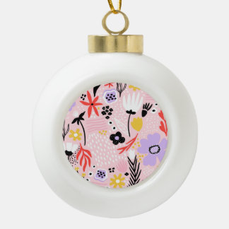 Abstract Floral: Creative Vintage Design. Ceramic Ball Christmas Ornament