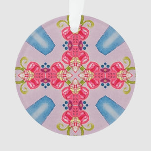 Abstract Floral Cross Acrylic Ornament