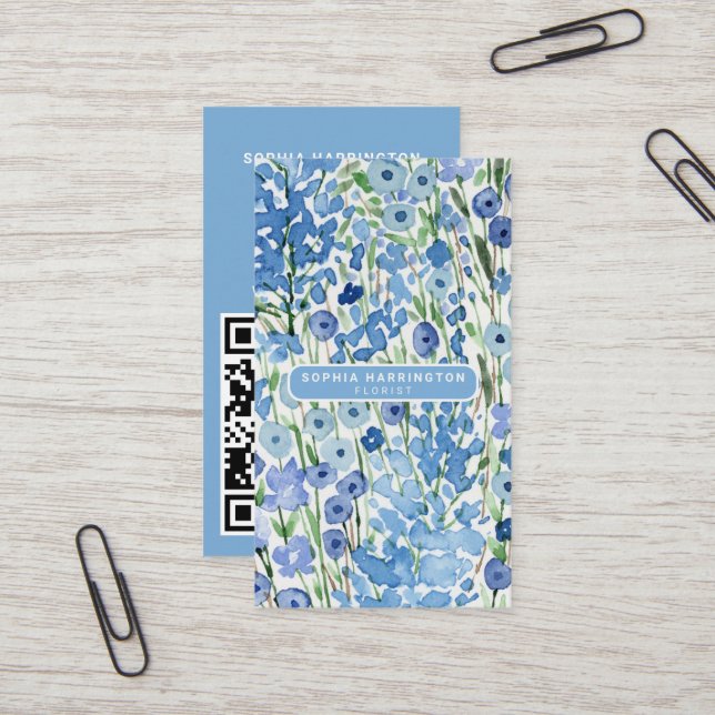 Abstract Floral Custom QR Code Scannable Florist Business Card (Front/Back In Situ)