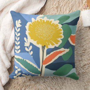 Abstract Floral Dandelion Color Blocks Modern  Cushion