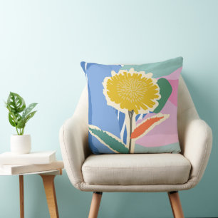 Abstract Floral Dandelion Color Blocks Modern  Cushion
