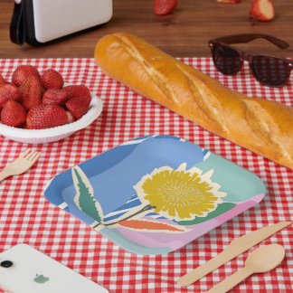 Abstract Floral Dandelion Color Blocks Modern  Paper Plate