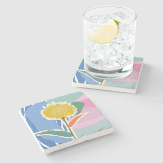 Abstract Floral Dandelion Color Blocks Modern  Stone Coaster