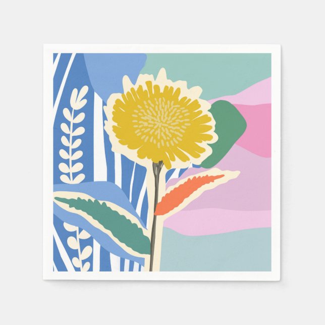 Abstract Floral Dandelion Colour Blocks Modern  Napkin (Front)