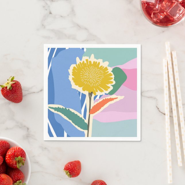 Abstract Floral Dandelion Colour Blocks Modern  Napkin (Insitu)