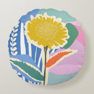 Abstract Floral Dandelion Colour Blocks Modern Round Cushion