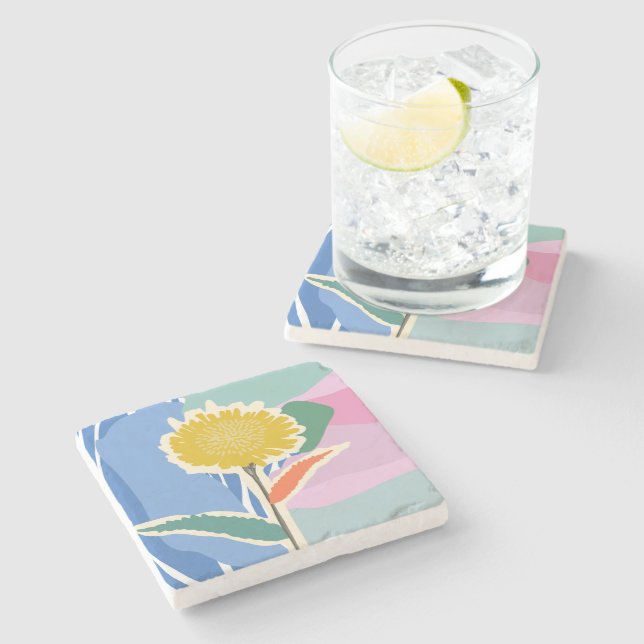 Abstract Floral Dandelion Colour Blocks Modern  Stone Coaster (Side)