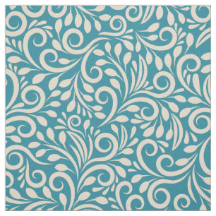 Abstract floral dark cyan pattern fabric