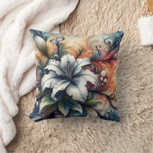 Abstract Floral Design Featuring White Lily Cushion