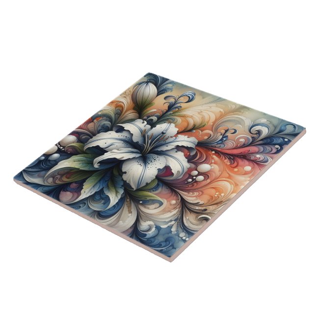 Abstract Floral Design Featuring White Lily Tile (Side)