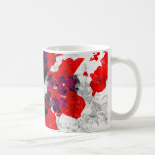 Abstract floral design - red and purple over white coffee mug