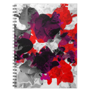 Abstract floral design - red and purple over white notebook