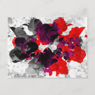 Abstract floral design - red and purple over white postcard