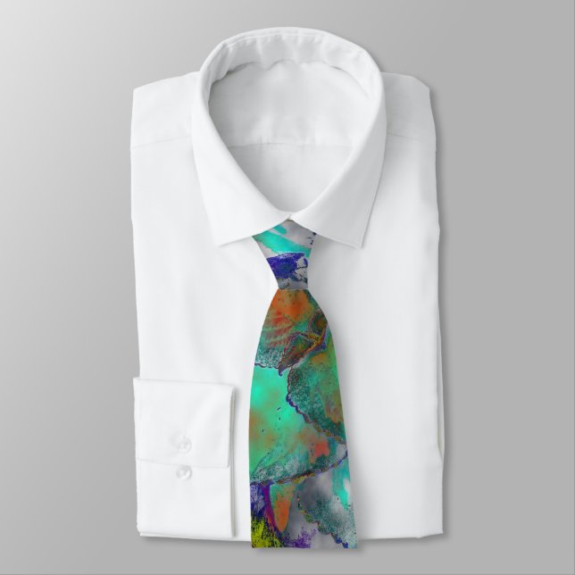 Abstract Floral Design/ Turquoise,Royal Blue/Rust  Tie (Tied)