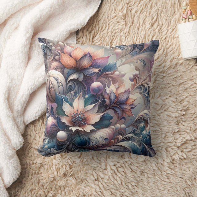 Abstract Floral Design With Swirls and Pearls Cushion (Blanket)