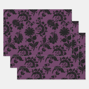 Abstract Floral Designs on Purple Wrapping Paper Sheet