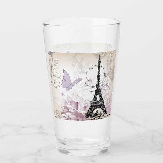 Abstract Floral Eiffel  Tower Glass Tumbler (Back)