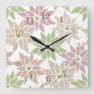 Abstract floral flowers romantic pattern cartoon r square wall clock
