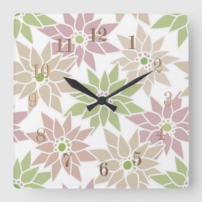 Abstract floral flowers romantic pattern cartoon r square wall clock (Front)