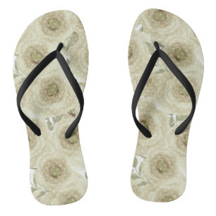 Abstract floral flowers roses beige colour pattern flip flops