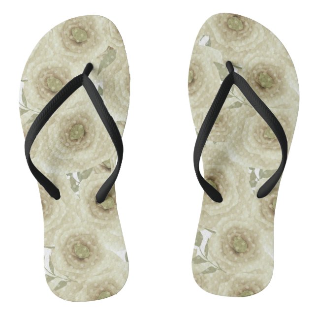 Abstract floral flowers roses beige colour pattern flip flops (Footbed)