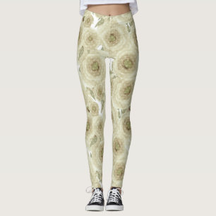 Abstract floral flowers roses beige colour pattern leggings