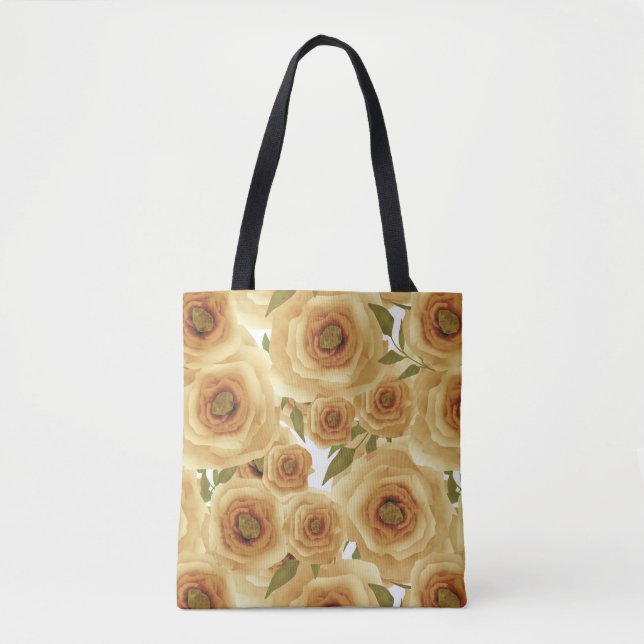 Abstract floral flowers roses beige colour pattern tote bag (Front)