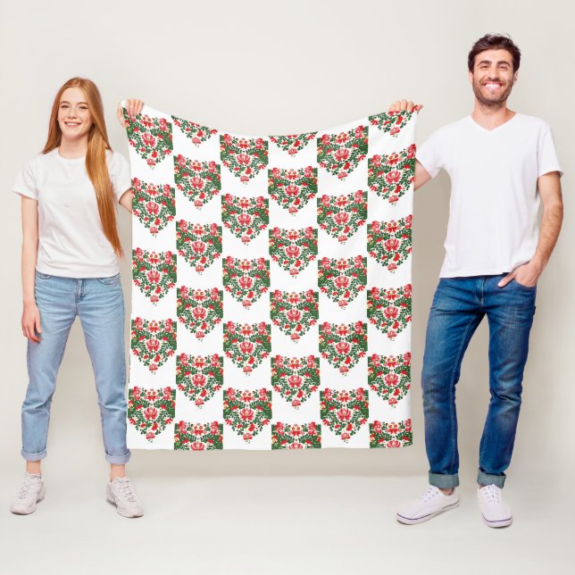 Abstract Floral Folk Heart Fleece Blanket (In Situ)