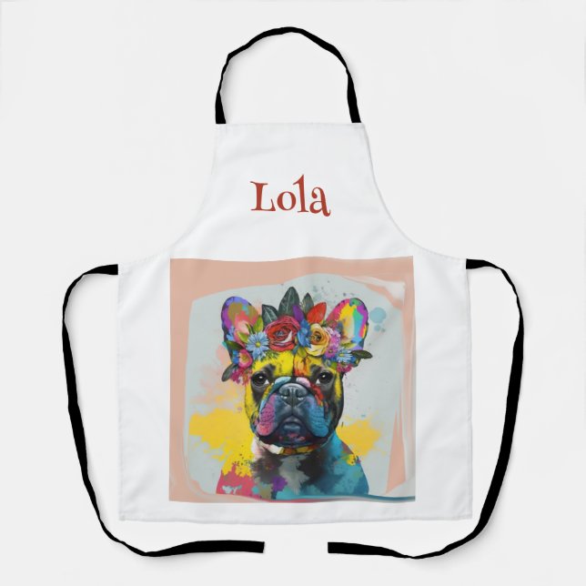 Abstract floral French Bulldog painting  Apron (Front)