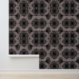 Abstract Floral Geometric Black and Grey Pattern Wallpaper