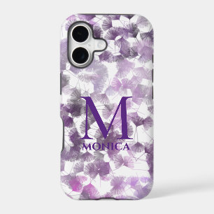 Abstract Floral Girly Purple White Monogram Name