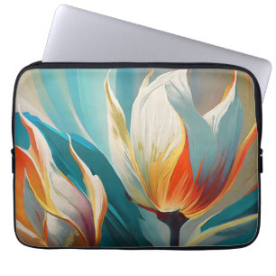 Abstract Floral Glow in Teal and Orange Laptop Sleeve