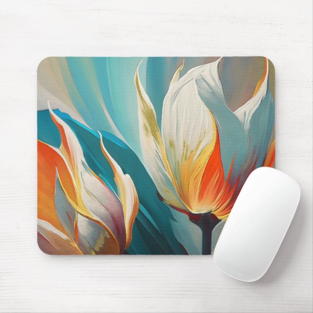 Abstract Floral Glow in Teal and Orange Mouse Mat (With Mouse)