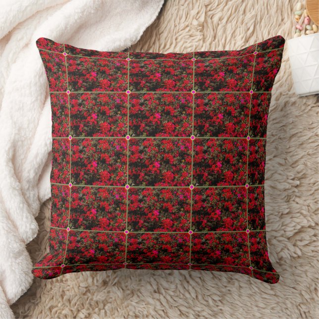 Abstract Floral Grid Pattern Throw Pillow (Blanket)