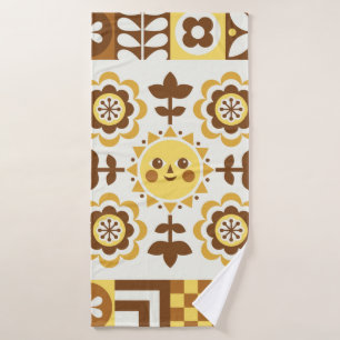 Abstract floral hand drawn. Scandinavian and folk Bath Towel