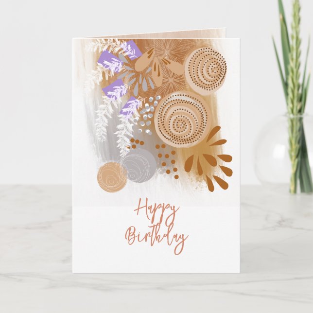 Abstract Floral Happy Birthday Greeting Card (Front)
