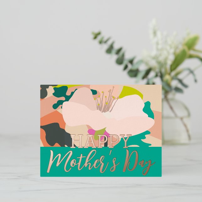 Abstract Floral Happy Mother’s Day Real Gold  Foil Holiday Postcard (Standing Front)
